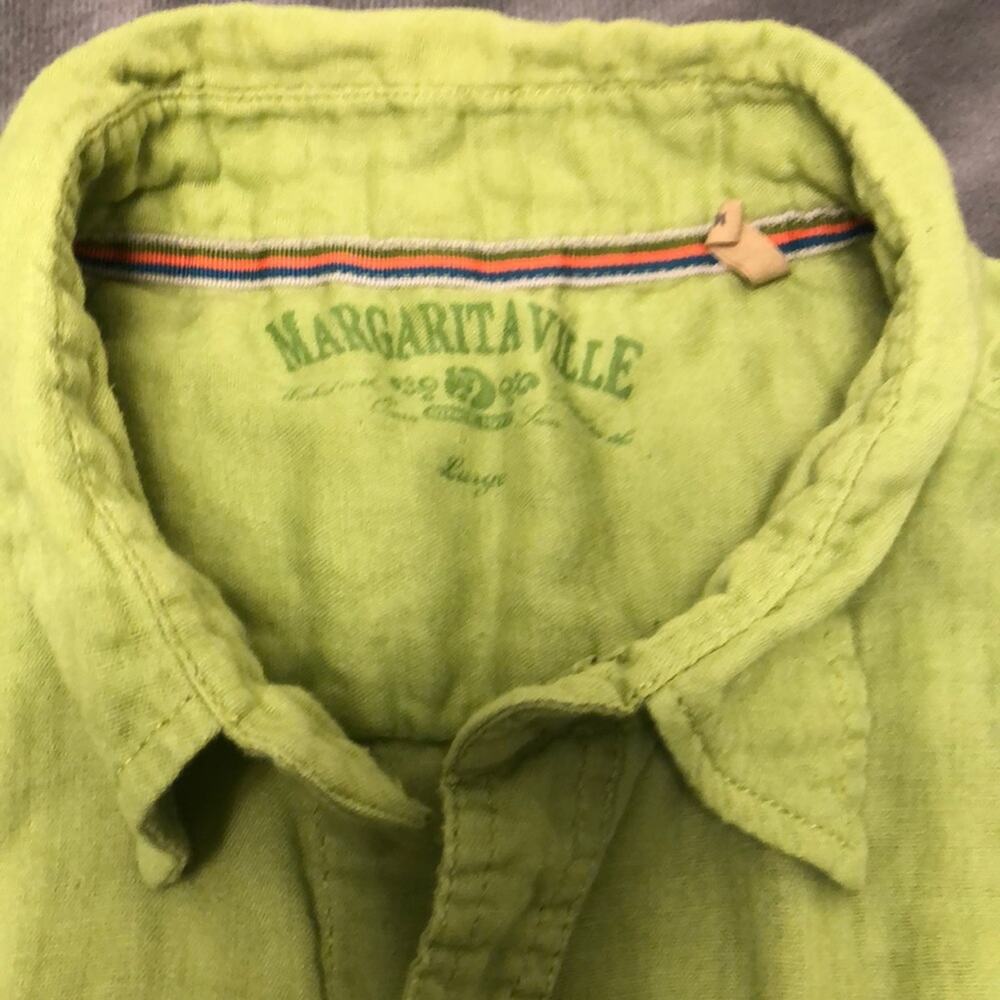 Margaritaville Green Cotton Button Front Shirt Men's Large Lightweight Summer - Picture 3 of 10